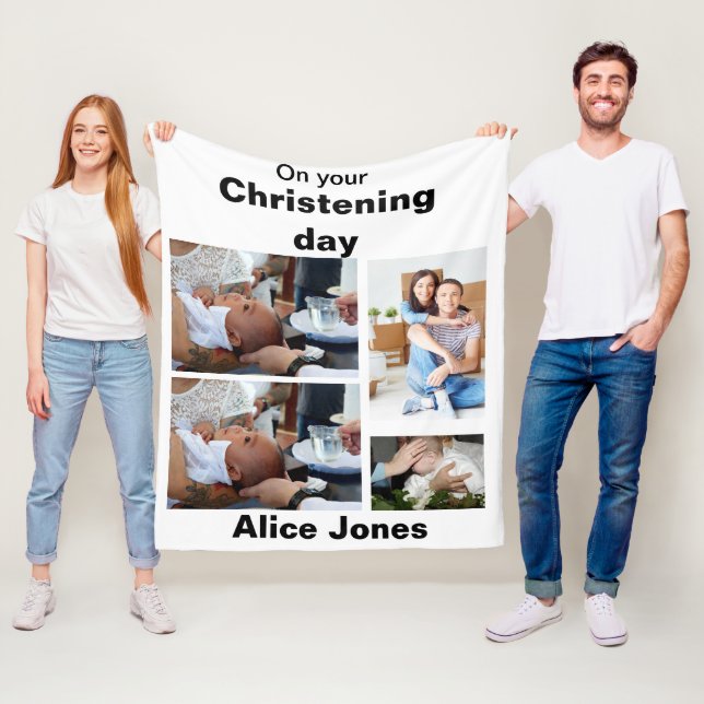 Baptism Personalized 4 Photo Collage  Fleece Blanket (In Situ)