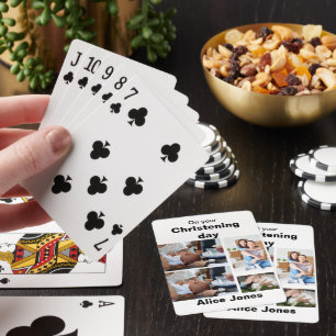 Baptism Personalized 4 Photo Collage Poker Cards