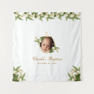 Baptism Photo Backdrop - Calla Lilies Gold Floral