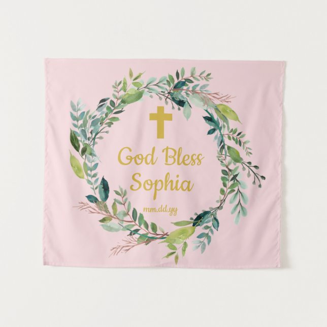Baptism Photo Booth Backdrop Blush Pink Girl Prop (Front (Horizontal))