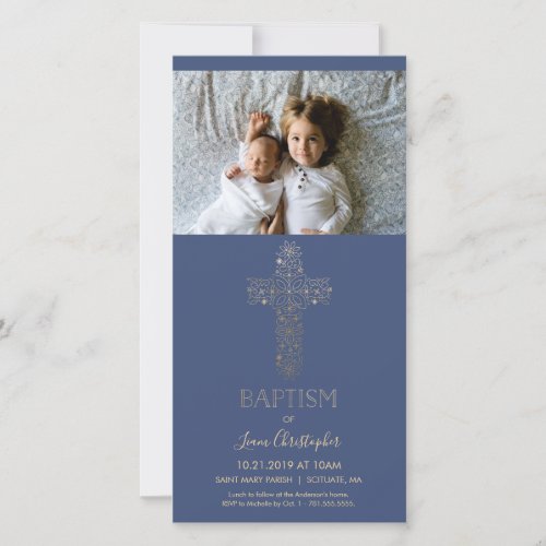 Baptism Photo Card _ Invitation w Gold Cross