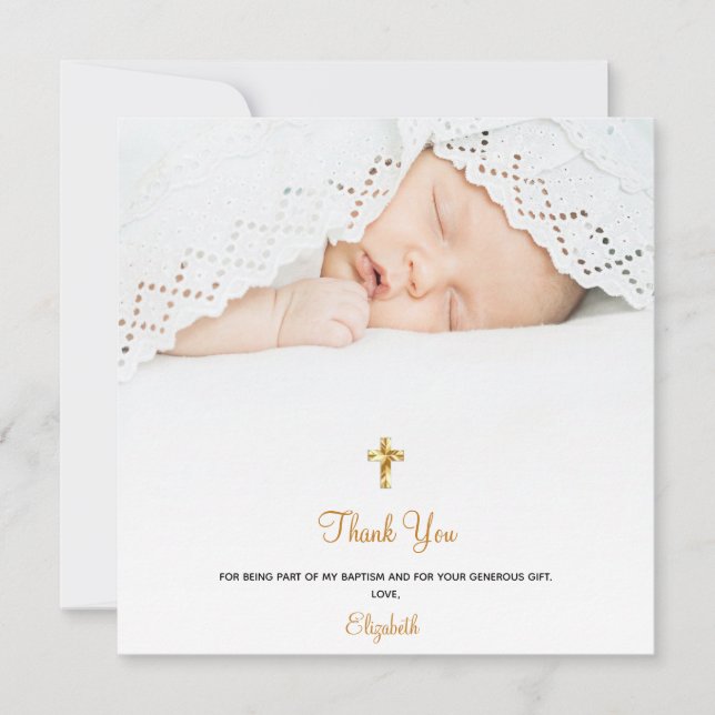 Baptism photo cross minimalist thank you (Front)