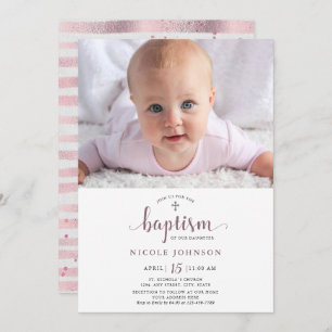 Baptism Photo Elegant Girl Glitter Invitation