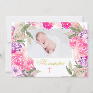 Baptism Photo Floral Roses Invitation