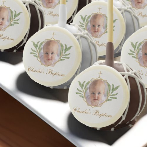 Baptism Photo Foliage Leaves Botanical Geometric  Cake Pops