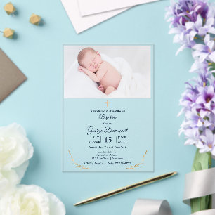 Baptism Photo gold cross transparent Invitation