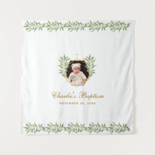 Baptism Photo Greenery Gold Botanical Backdrop