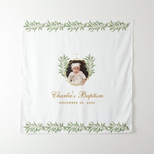 Baptism Photo Greenery Gold Botanical Backdrop