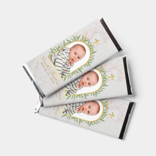 Baptism Photo Greenery Marble Faux Gold Arch Hershey Bar Favors