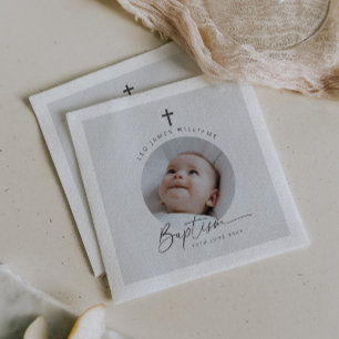 Baptism Photo Grey Background Napkins