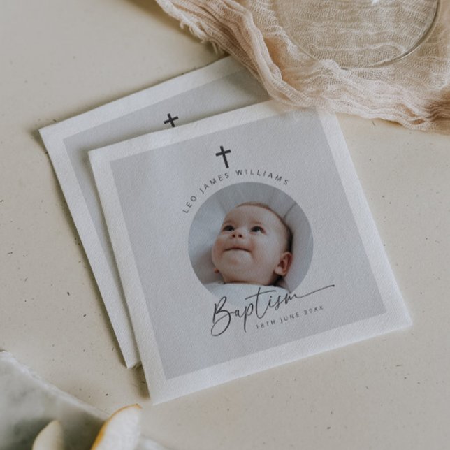 Baptism Photo Grey Background Napkins (Zazzle Baptism Photo Grey Background Napkins)