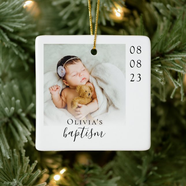 Baptism Photo Keepsake Ceramic Ornament (Tree)