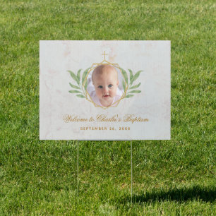 Baptism Photo Leaves Botanical Geometric Welcome Sign