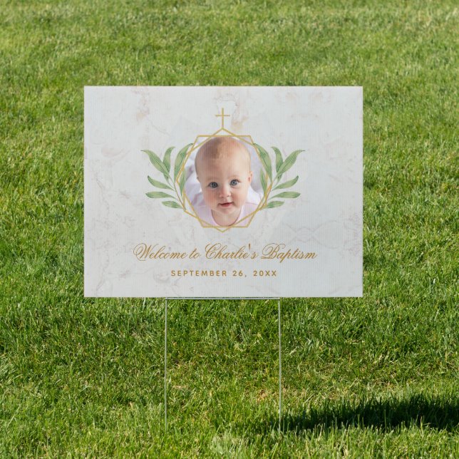 Baptism Photo Leaves Botanical Geometric Welcome Sign (Insitu)