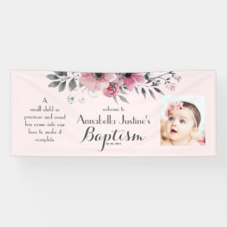 BAPTISM Photo Pretty Pink Gray Floral Event Party Banner
