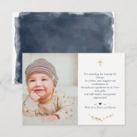 Baptism Photo Thank you Navy Blue Card