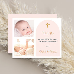 Baptism photo twins girls thank you card