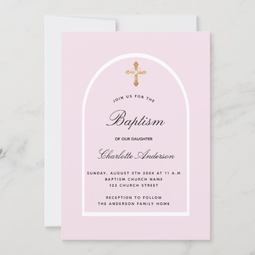 Baptism pink baby girl arch elegant invitation