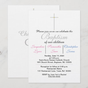 Baptism Pink Blue Triplets Invitation