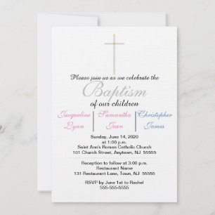 Baptism Pink Blue Triplets Invitation