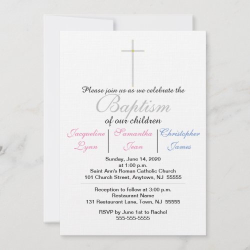 Baptism Pink Blue Triplets Invitation