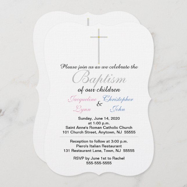 Baptism Pink Blue Twins Invitations (Front/Back)