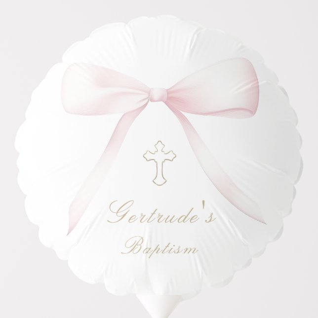 Baptism pink bow baby girl  balloon (Front)
