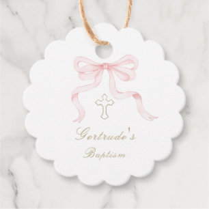 Baptism pink bow baby girl favor tags