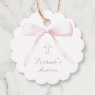 Baptism pink bow baby girl favor tags