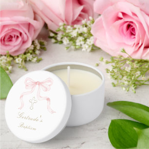 Baptism pink bow baby girl favor tags mini candle favors