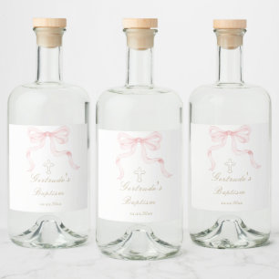 Baptism pink bow baby girl  liquor bottle label