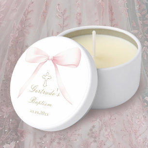Baptism pink bow baby girl  mini candle favors