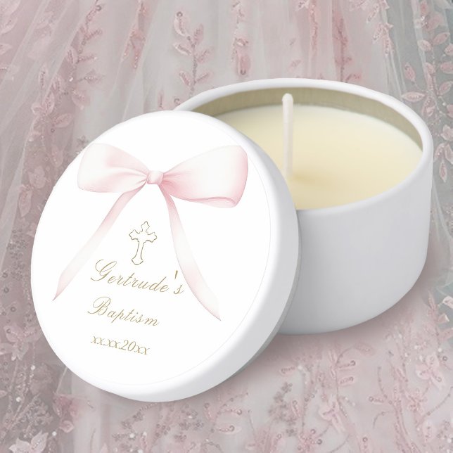 Baptism pink bow baby girl  mini candle favors (Creator Uploaded)