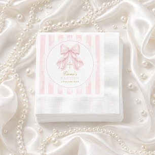 Baptism Pink Bow Baby Girl Napkins