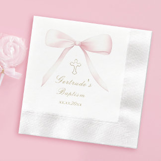 Baptism pink bow baby girl napkins