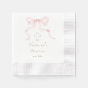 Baptism pink bow baby girl napkins
