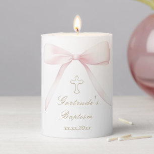 Baptism pink bow baby girl  pillar candle