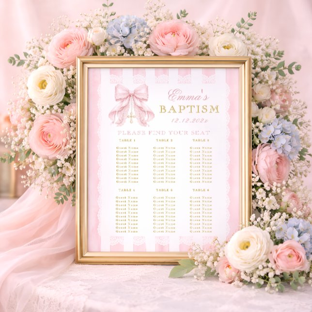 Baptism Pink Bow Baby Girl Seating Chart (Creator Uploaded)