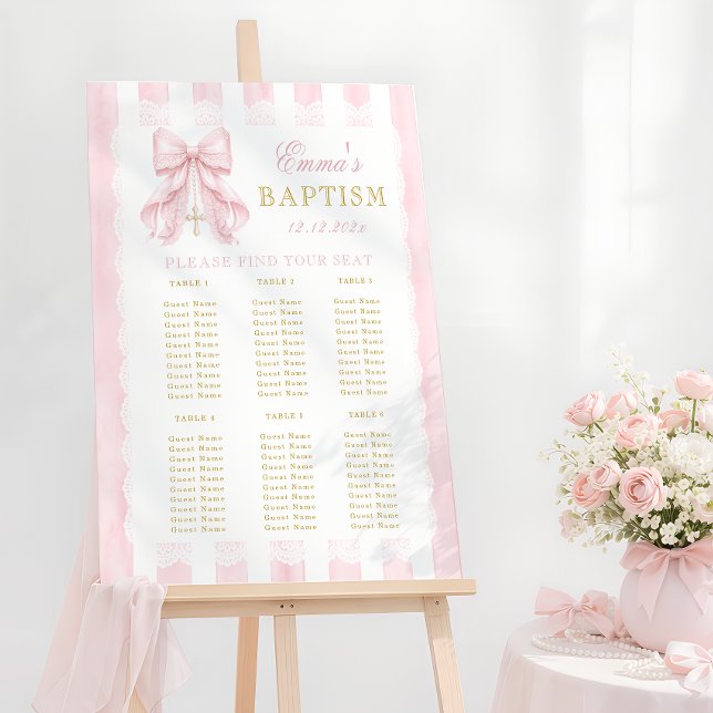 Baptism Pink Bow Baby Girl Seating Chart Foam Board (Creator Uploaded)