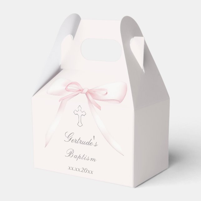 Baptism pink bow favor boxes (Front Side)