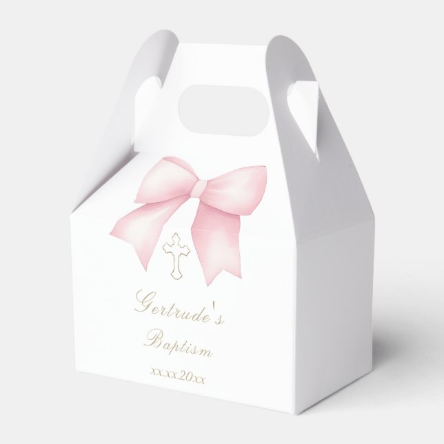 Baptism pink bow  favor boxes (Front Side)