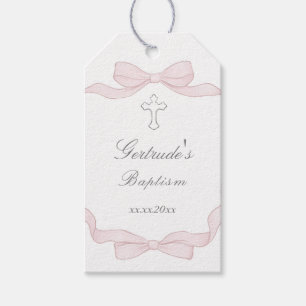 Baptism pink bow frame gift tags