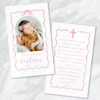 Baptism Pink Bow Ribbon Photo Keepsake Prayer Card