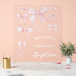 Baptism pink bows welcome clear sign