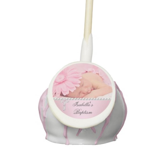 Baptism Pink Cross Girl Photo christening Cake Pops (Front)