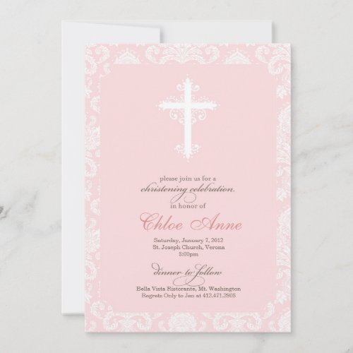 Baptism - Pink Damask Announcement
