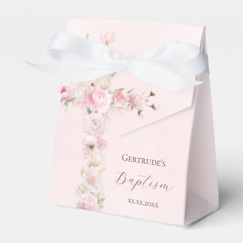 Baptism pink floral cross favor box