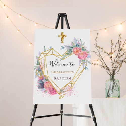 Baptism pink floral geo heart girl welcome  foam board