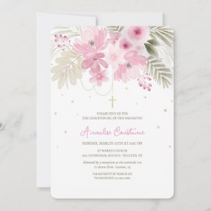 Baptism Pink Floral Invitation