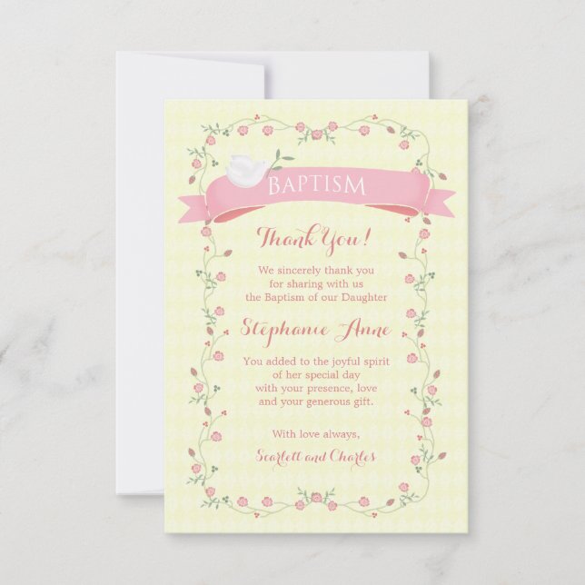 Baptism Pink Floral Wreath Invitation (Front)